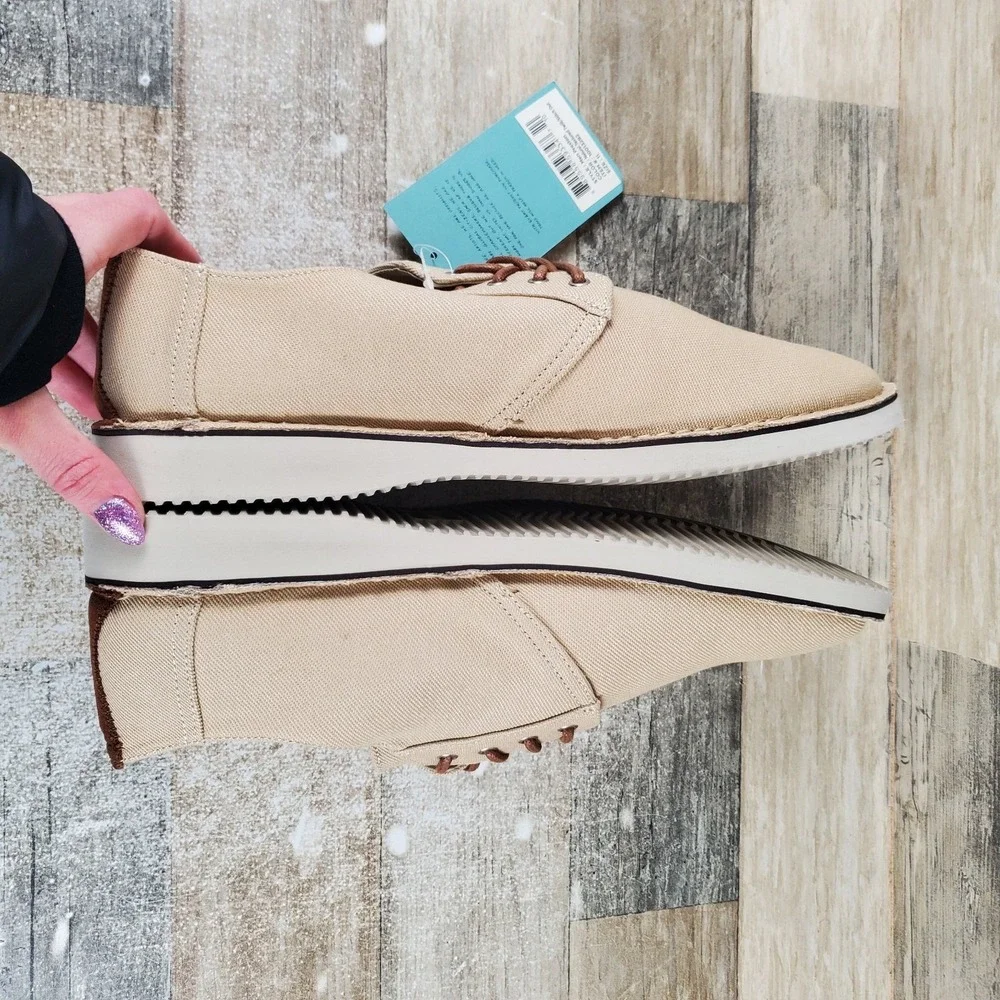 Toms Preston Mens Dress Shoes Sz 11 Beige Canvas Natural Textured Twill Oxford
